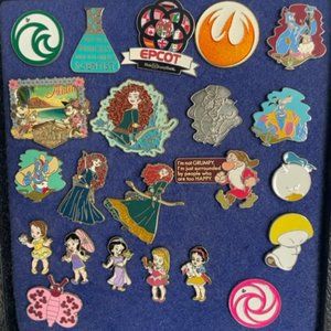 Lot of 23 Disney Trading Pins and display box